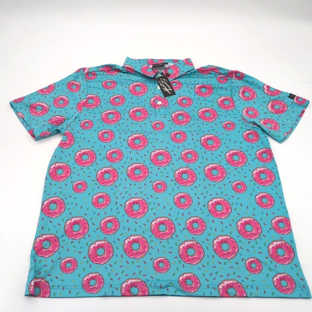 NWT Sunday Swagger Golf Polo Shirt Men's 2XL Donut Print Performance New